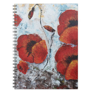 Red Poppies flower poppy whimsical notepad journal