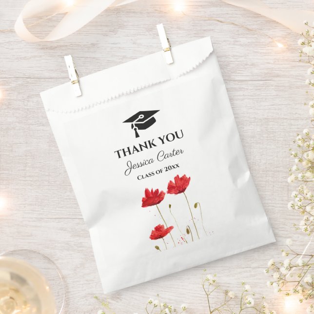 Red Poppies Flowers Floral Graduation Thank you  Favour Bag (Clipped)