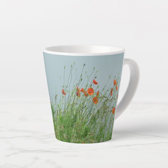 Red Poppies Flowers Latte Mug (Right Angle)