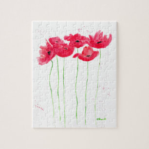 Red poppies flowers nature Watercolor summer Jigsa Jigsaw Puzzle