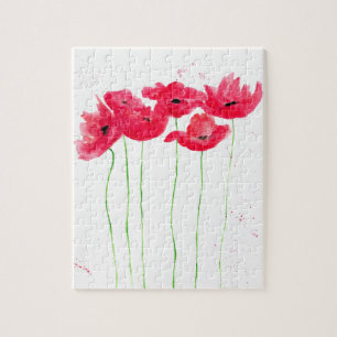 Red poppies flowers nature Watercolor summer Jigsaw Puzzle