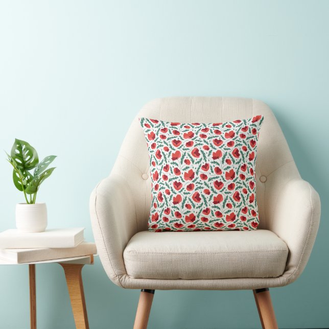 Red Poppies Flowers Pattern Spring Summer  Cushion (Chair)
