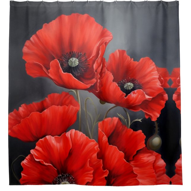 Red poppies Flowers Shower Curtain (Front)