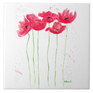 Red poppies flowers trendy traditional flowers ceramic tile