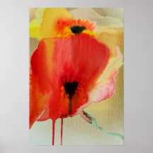 Red Poppies fluid watercolour modern flower