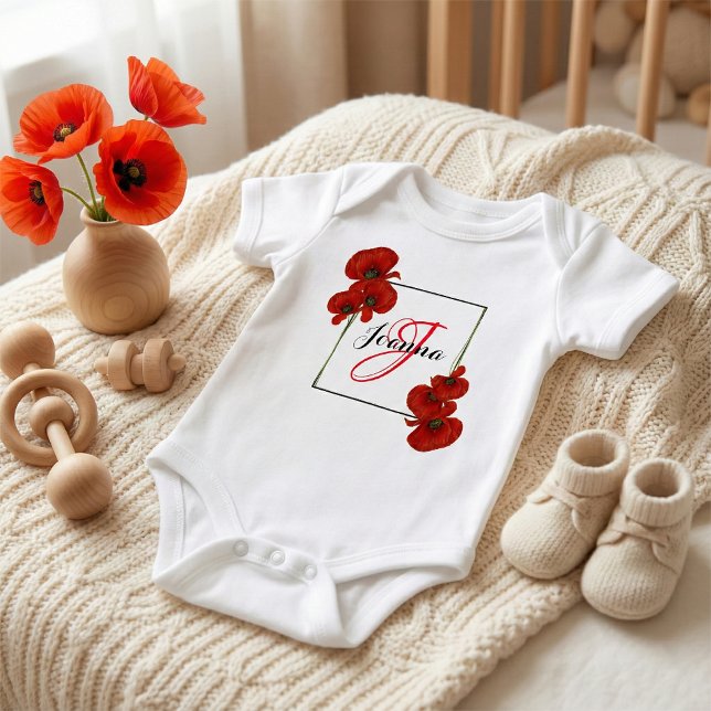 Red Poppies Frame Personalised Baby Bodysuit (Creator Uploaded)
