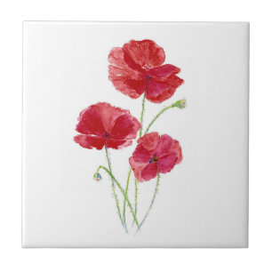 Red Poppies, Garden Flowers, Floral Tile