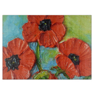 Red Poppies Glass Cutting Board