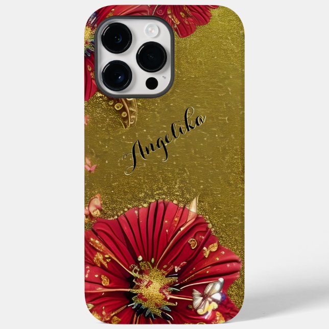 Red Poppies Gold Glitters Custom Name Case-Mate iPhone Case (Back)
