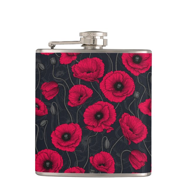 Red Poppies Hip Flask (Front)