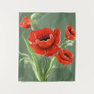 Red Poppies Illustration Tapestry