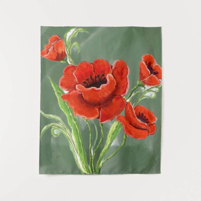 Red Poppies Illustration Tapestry (Front)