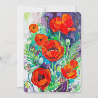 Red Poppies Impasto Art Floral Invitation