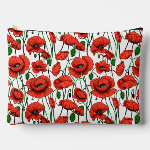Red Poppies in a Field on White Accessory Pouch