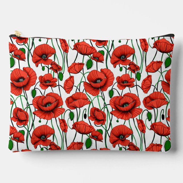 Red Poppies in a Field on White Accessory Pouch (Front)