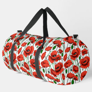 Red Poppies in a Field on White Duffle Bag
