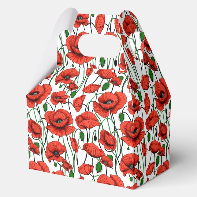 Red Poppies in a Field on White Favour Box (Front)