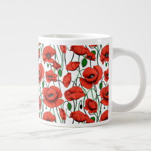 Red Poppies in a Field on White Large Coffee Mug