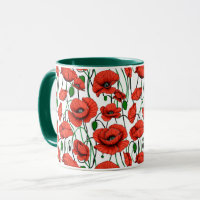 Red Poppies in a Field on White