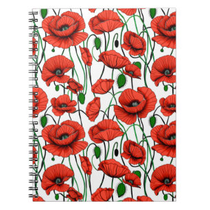 Red Poppies in a Field on White Notebook