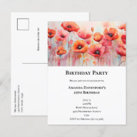 Red Poppies in a Field Watercolor Birthday
