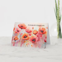 Red Poppies in a Field Watercolor Graduation