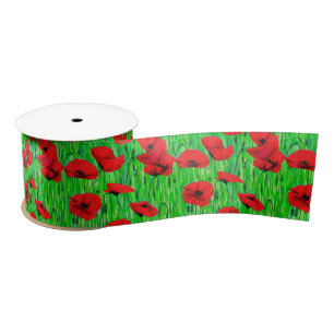 Red Poppies in a Green Field  Satin Ribbon