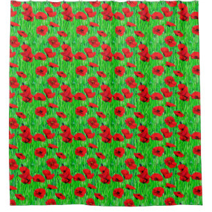 Red Poppies in a Green Field  Shower Curtain