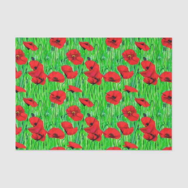 Red Poppies in a Green Field Tissue Paper (Front)