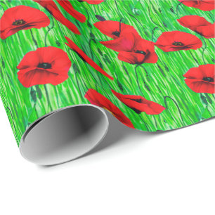 Red Poppies in a Green Field Wrapping Paper