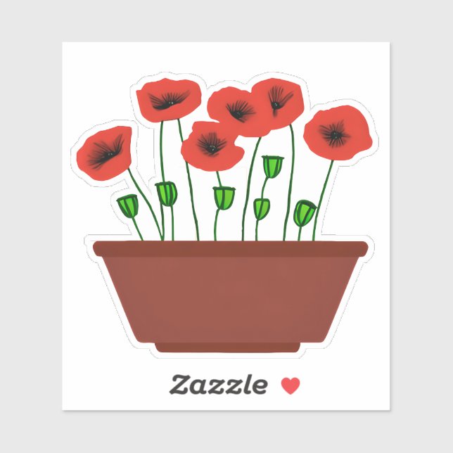 Red Poppies in a Terracotta Planter (Sheet)