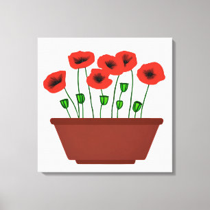 Red Poppies in a Terracotta Planter Canvas Print