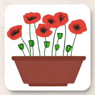 Red Poppies in a Terracotta Planter Coaster