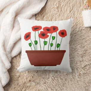 Red Poppies in a Terracotta Planter Cushion