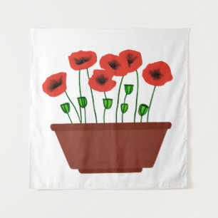 Red Poppies in a Terracotta Planter Tapestry