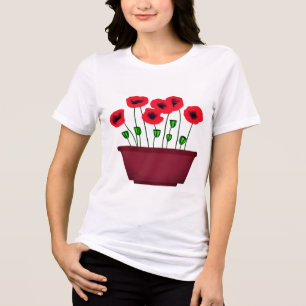 Red Poppies in a Terracotta Planter Tri-Blend Shirt