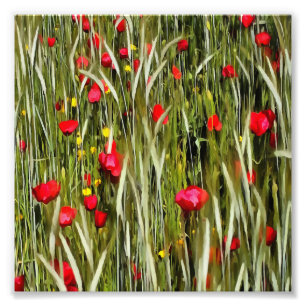 Red Poppies In A Wheatfield Painting Photo Print