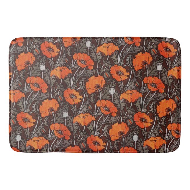 RED POPPIES IN BLACK WHITE Poppy Field Floral Bath Mat (Front)