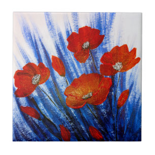 Red Poppies in Blue grass    Ceramic Tile