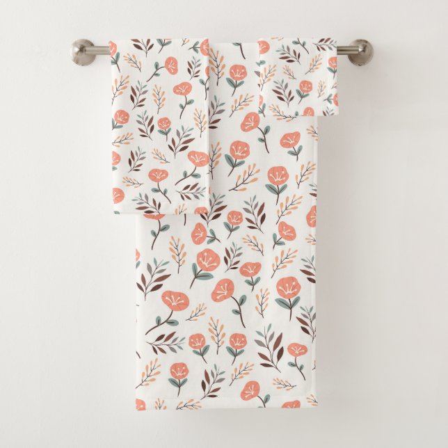 Red Poppies in Scandinavian Style Bath Towel Set (Insitu)