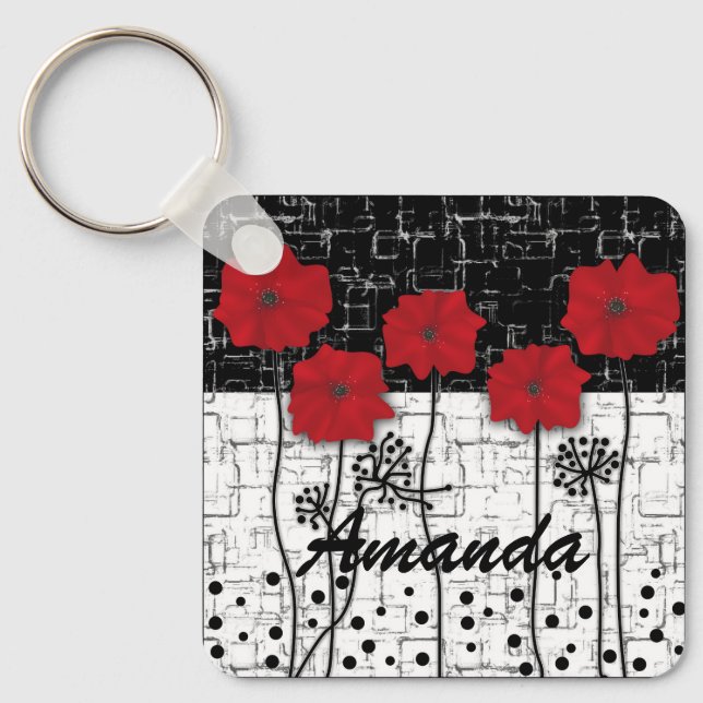 Red poppies  key ring (Front)