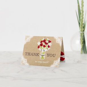 Red Poppies Lace Kraft Rustic Modern Thank You Card