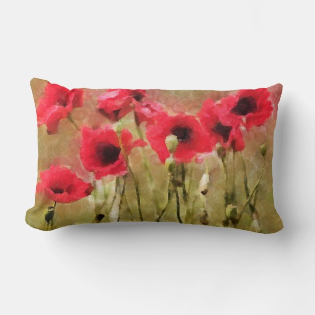 Red Poppies Lumbar Cushion (Front)