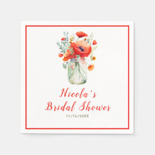 Red Poppies Mason Jar Bridal Shower Napkin