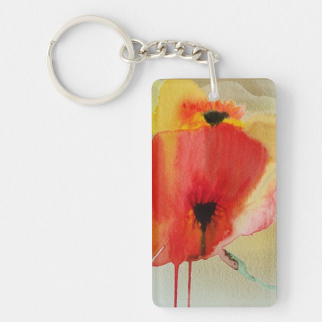 Red Poppies Modern floral art Key Ring (Front)