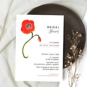 Red poppies modern floral Bridal shower Invitation