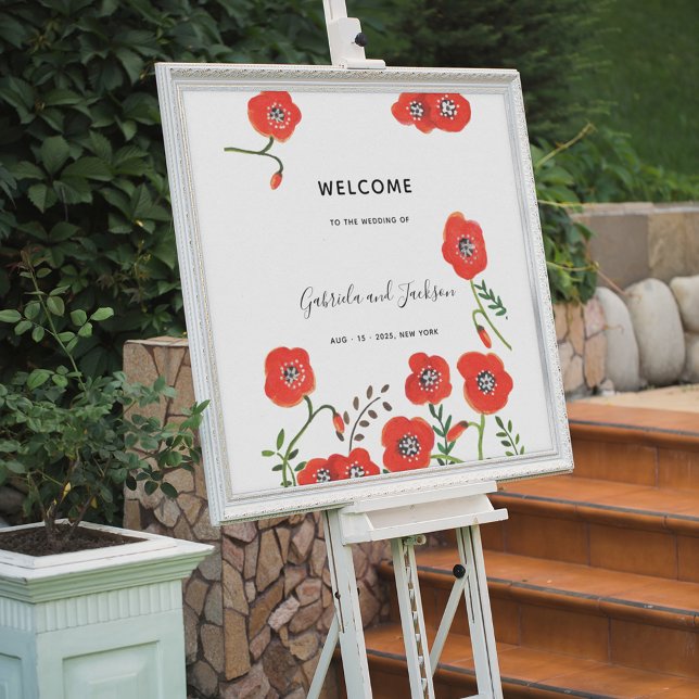 Red poppies modern floral wedding favour bag wine  poster (Creator Uploaded)