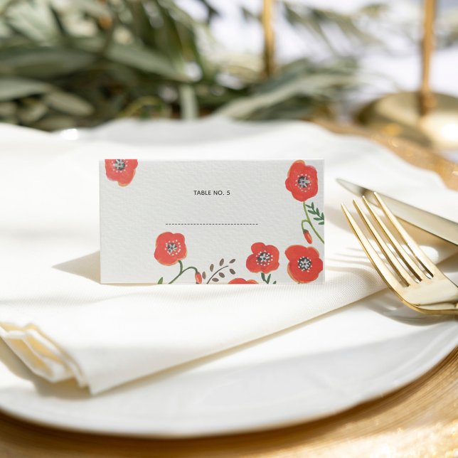 Red poppies modern floral wedding place card (Red poppies modern floral wedding place card)