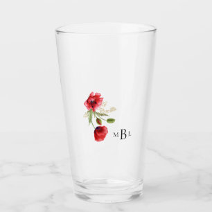 Red Poppies Monogram Wedding Glass