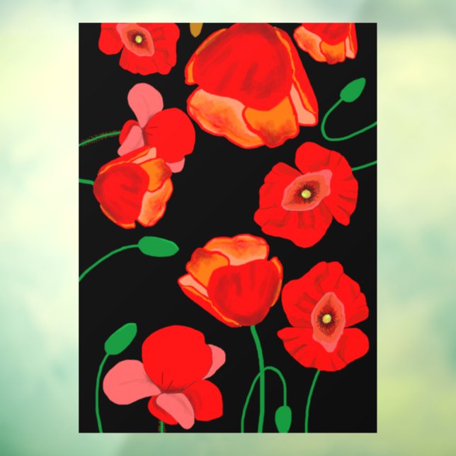 Red poppies on black background illustration  (Sheet 3)